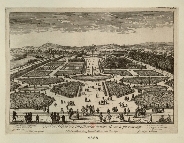 Le jardin des Tuileries tracé par André Le Nôtre, et la perspective des Champs-Élysées, A. Meyer, 1697. © BnF
