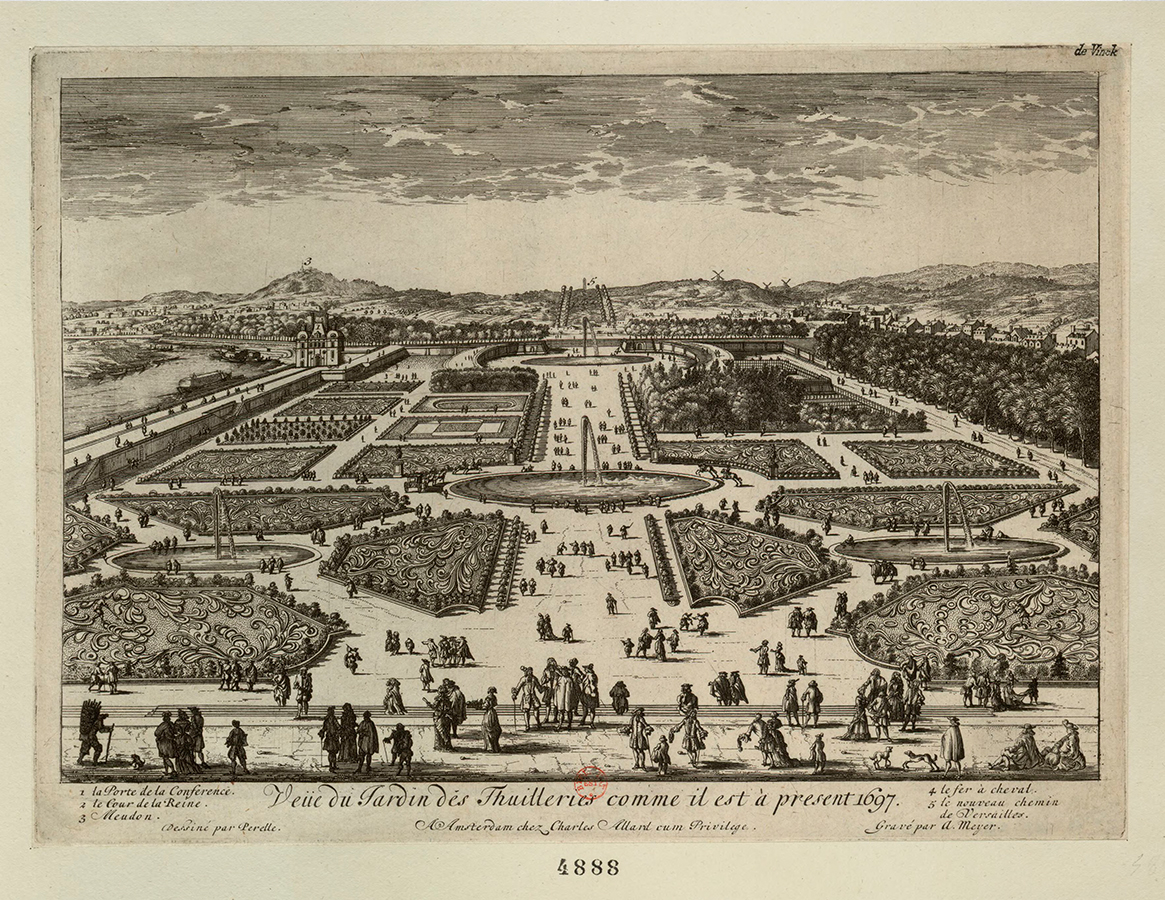 Le jardin des Tuileries tracé par André Le Nôtre, et la perspective des Champs-Élysées, A. Meyer, 1697. © BnF